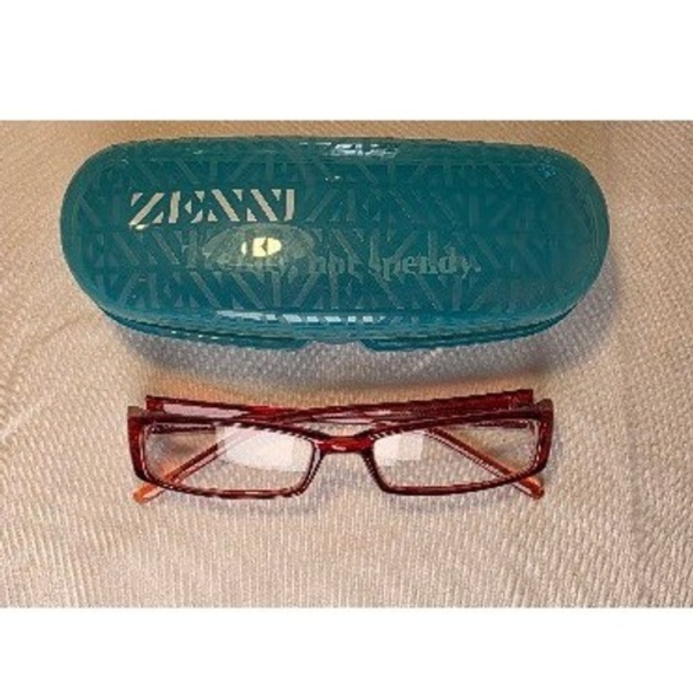 Zenni Optical Red Rectangular Eyeglasses Frames with Teal Hard Case Womens
